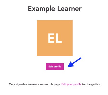 The image shows the profile name with the corresponding initials below, and underneath them is an 'Edit profile' button